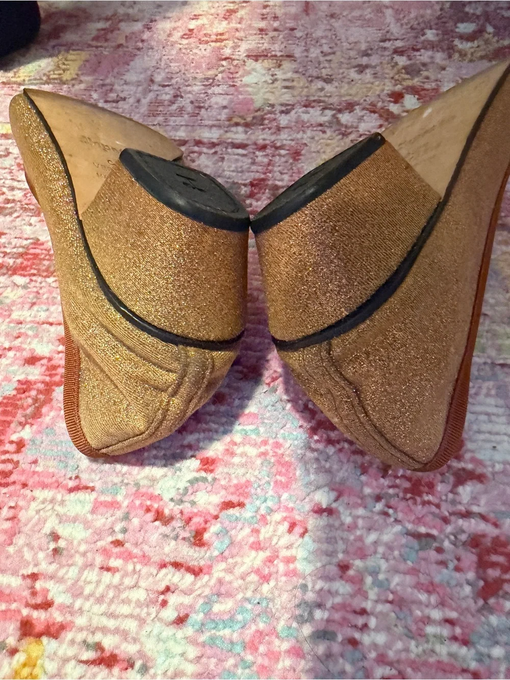 Repetto Brown Glitter Ballet Flats with Bow Trim